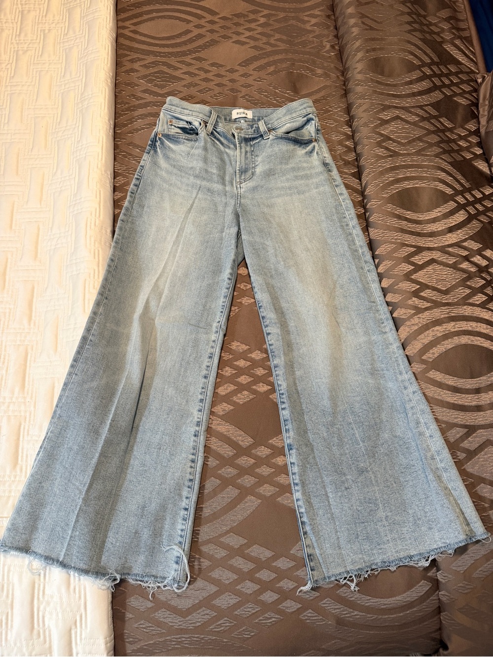 Pistola Izzy Crop Light Blue Flare Jeans with Frayed Hem Size 28